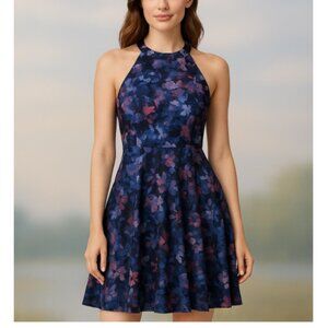 Peace & Pearls Black Floral Halter A Line Dress Size M NWT